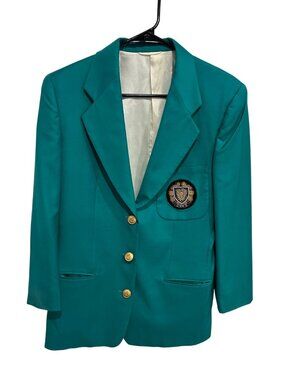 Pietrafesa Studio 121 Teal Blazer Gold Buttons Embroidered Crest SZ 6 Royalcore